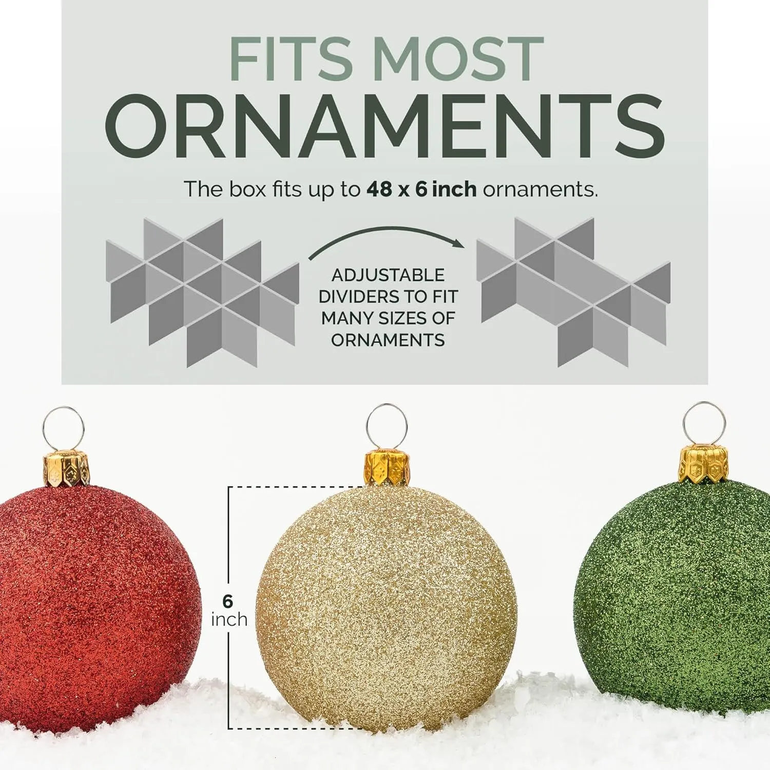 Christmas Extra Large Ornament Storage Container - Box Stores Up to 48 – 6” Ornaments – With 4 Individual Trays -Heavy Duty 600D Tear Resistant Material, Zippered, Adjustable Dividers - Green