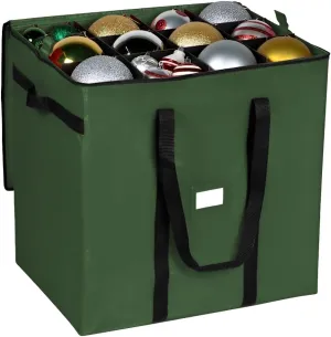 Christmas Extra Large Ornament Storage Container - Box Stores Up to 48 – 6” Ornaments – With 4 Individual Trays -Heavy Duty 600D Tear Resistant Material, Zippered, Adjustable Dividers - Green