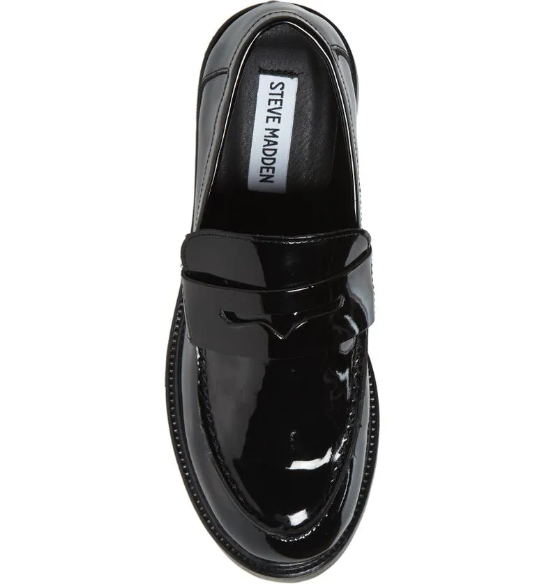 Chunky (10, BLACK) Black Reliable delivery Lug Unmatched variety Loafer Steve Leather Retro Madden Heel Sole Penny Low Lotto