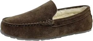 Clarks Mens Suede Moccasin Slippers Warm Cozy Indoor Outdoor Plush Faux Fur Lined Slipper For Men (10 M US, Dark Brown)
