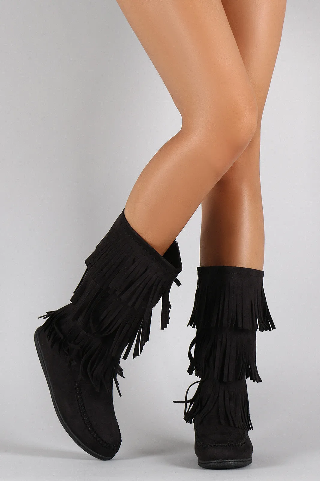 Classy Priority access of Fringe Tiers Flat Moccasin Boot Soda