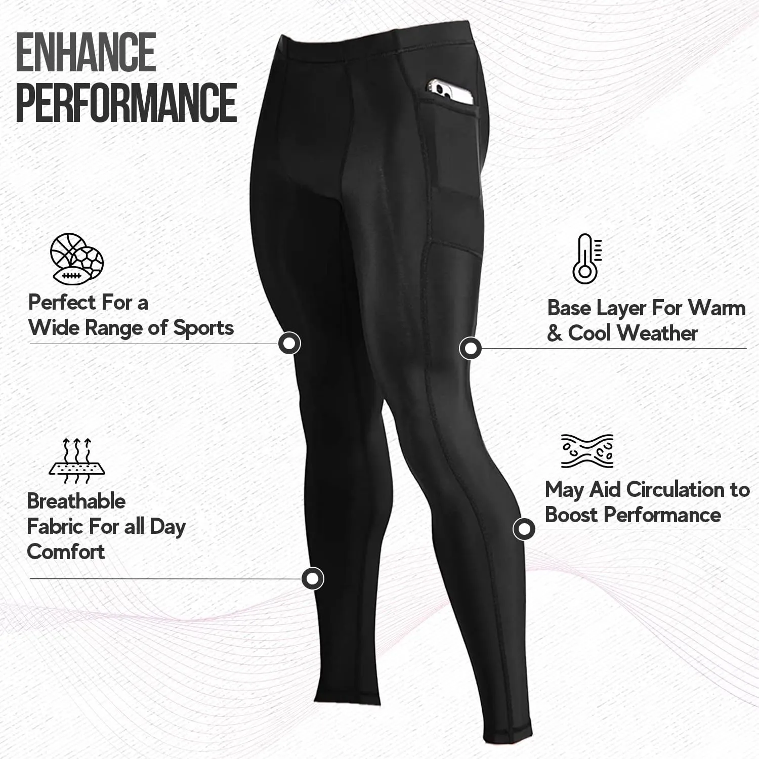CompressionZ Men's Compression Pants for Workout, Sports|Base Layer Running Tights Leggings