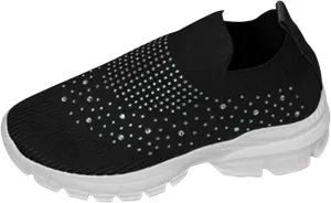 Crzidha Slip On Rhinestone Sneaker for Women Chunky Fashion Platform Sparkly Elastic Walking Shoes Breathable Mesh Glitter Ballroom Jazz Latin Dance Sock Sneakers Casual Lightweight Tennis Shoes