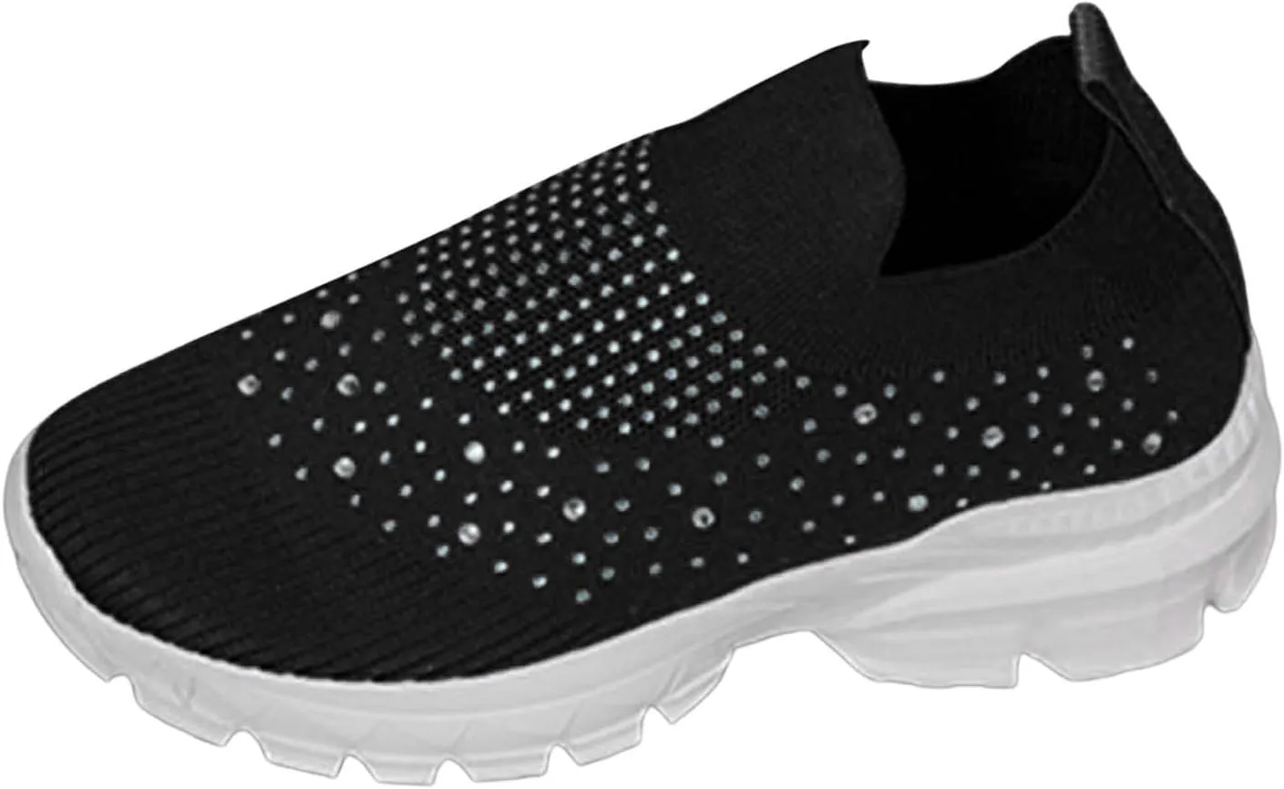 Crzidha Slip On Rhinestone Sneaker for Women Chunky Fashion Platform Sparkly Elastic Walking Shoes Breathable Mesh Glitter Ballroom Jazz Latin Dance Sock Sneakers Casual Lightweight Tennis Shoes