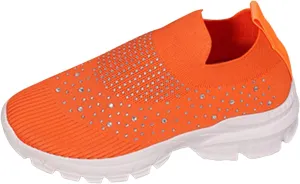 Crzidha Slip On Rhinestone Sneaker for Women Chunky Fashion Platform Sparkly Elastic Walking Shoes Breathable Mesh Glitter Ballroom Jazz Latin Dance Sock Sneakers Casual Lightweight Tennis Shoes