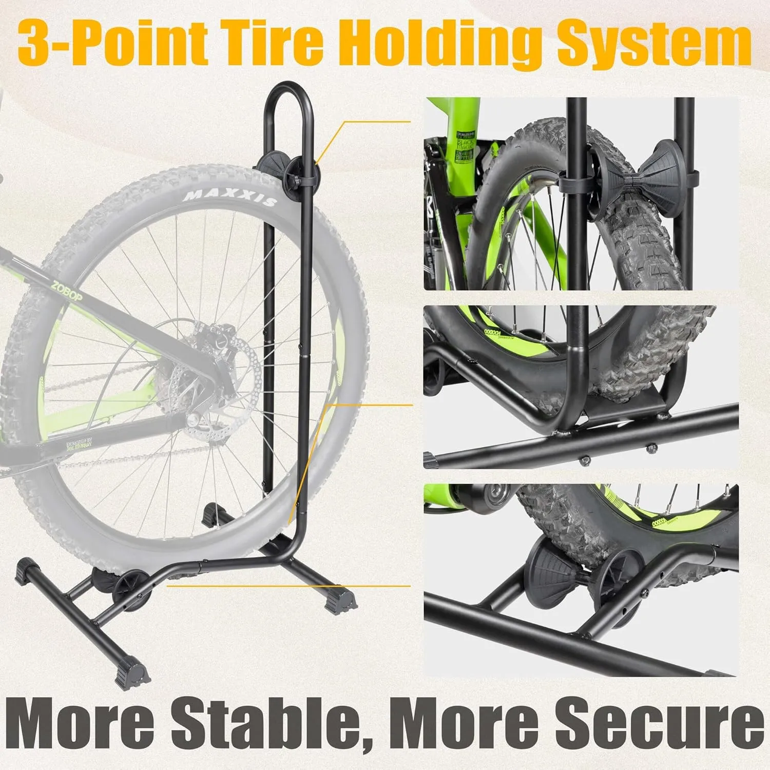 CyclingDeal Bike Floor Stand Parking Rack - for 20"-29" Mountain MTB & Road Bikes with Tire Width up to 2.4" or 5" Fat Bike - Bicycle Indoor Outdoor Garage Storage - Max Tire Width 2.4” for 4 Bikes