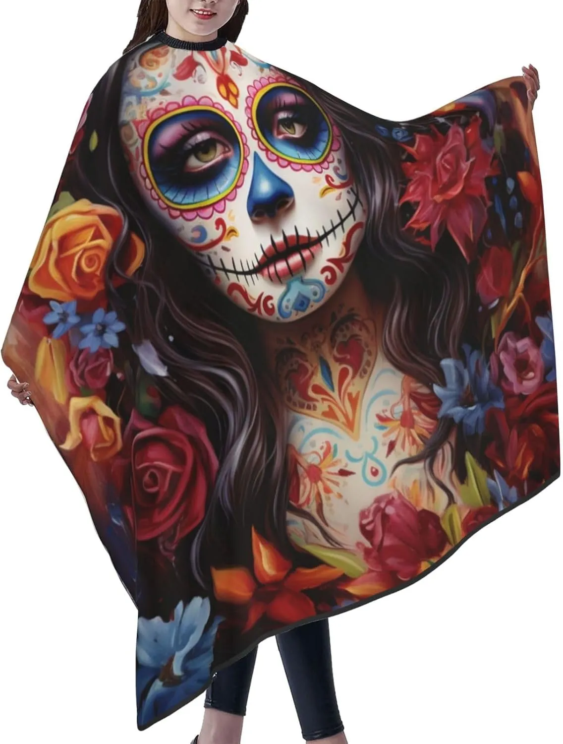 Day of The Dead Rose Sugar Skull Barber Cape with Adjustable Buckle Hair Cutting Salon Cape for Unisex, Perfect for Hairstylists