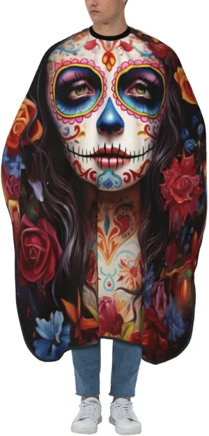 Day of The Dead Rose Sugar Skull Barber Cape with Adjustable Buckle Hair Cutting Salon Cape for Unisex, Perfect for Hairstylists