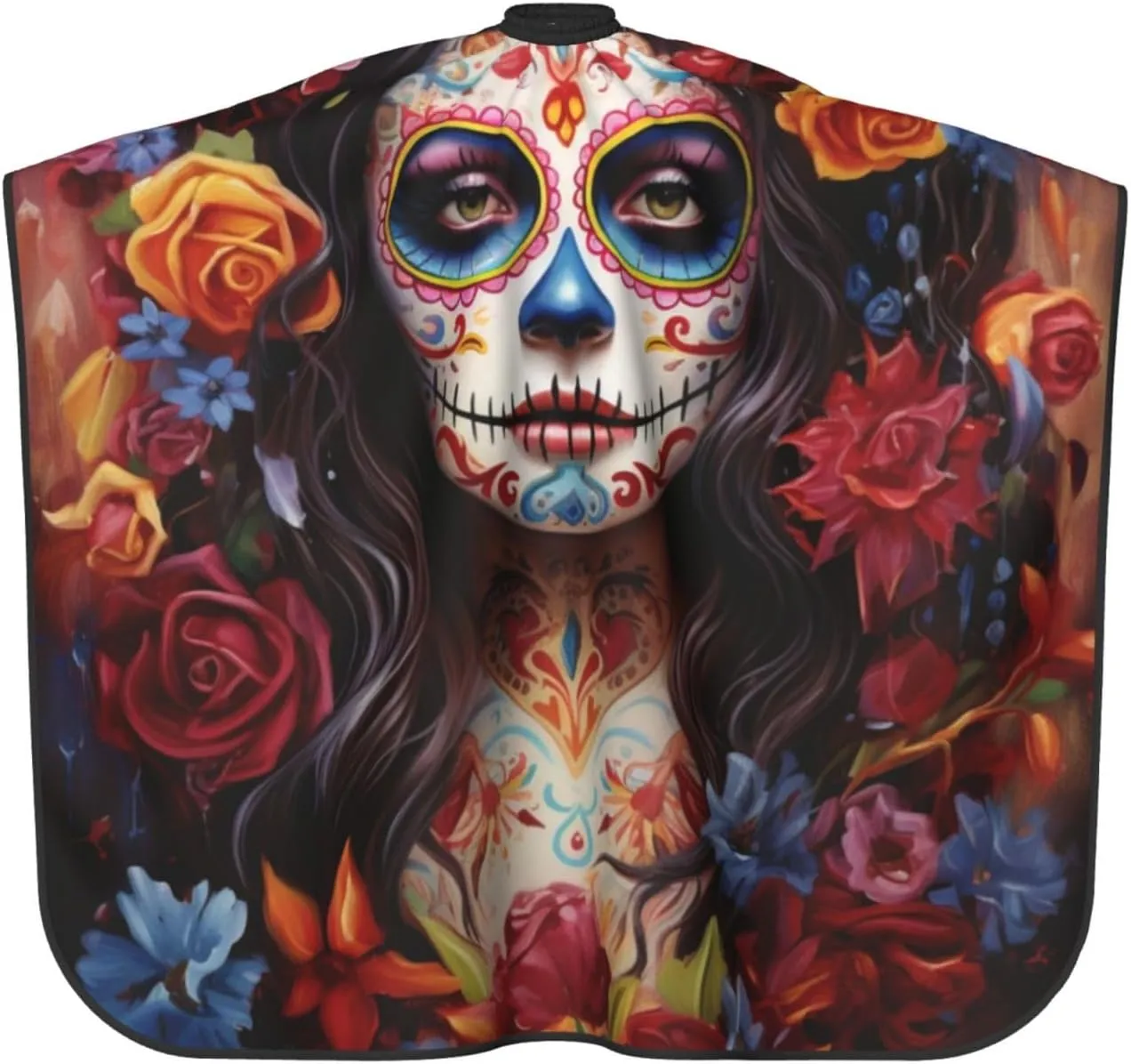Day of The Dead Rose Sugar Skull Barber Cape with Adjustable Buckle Hair Cutting Salon Cape for Unisex, Perfect for Hairstylists