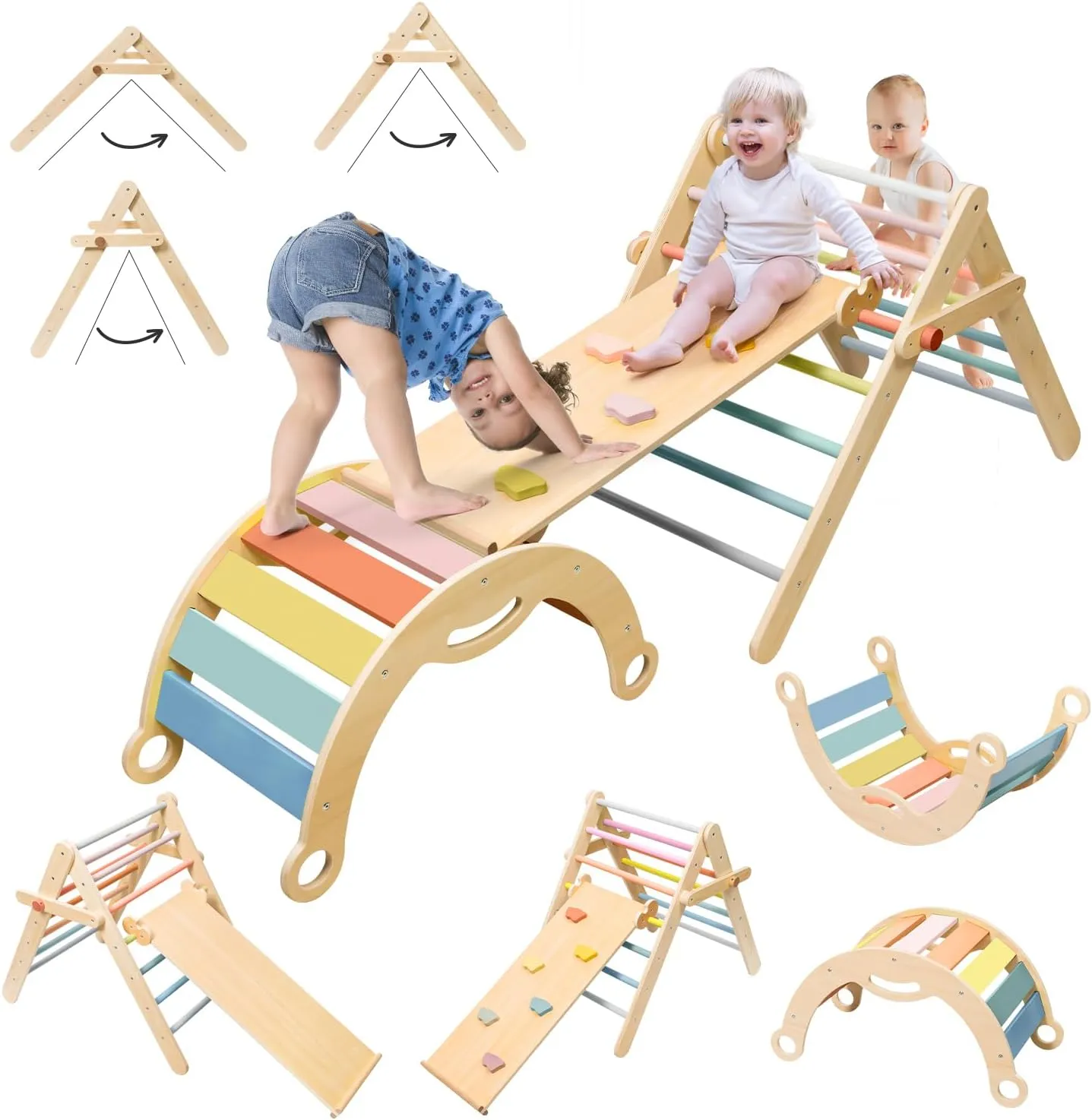 deli Pikler Triangle Set 7 in 1, Adjustable & Foldable Montessori Climbing Set, Large Size Climbing Toys for Toddlers Inside Indoor, Climb Activity Jungle Gym Make a Great Gift for Boys Girls