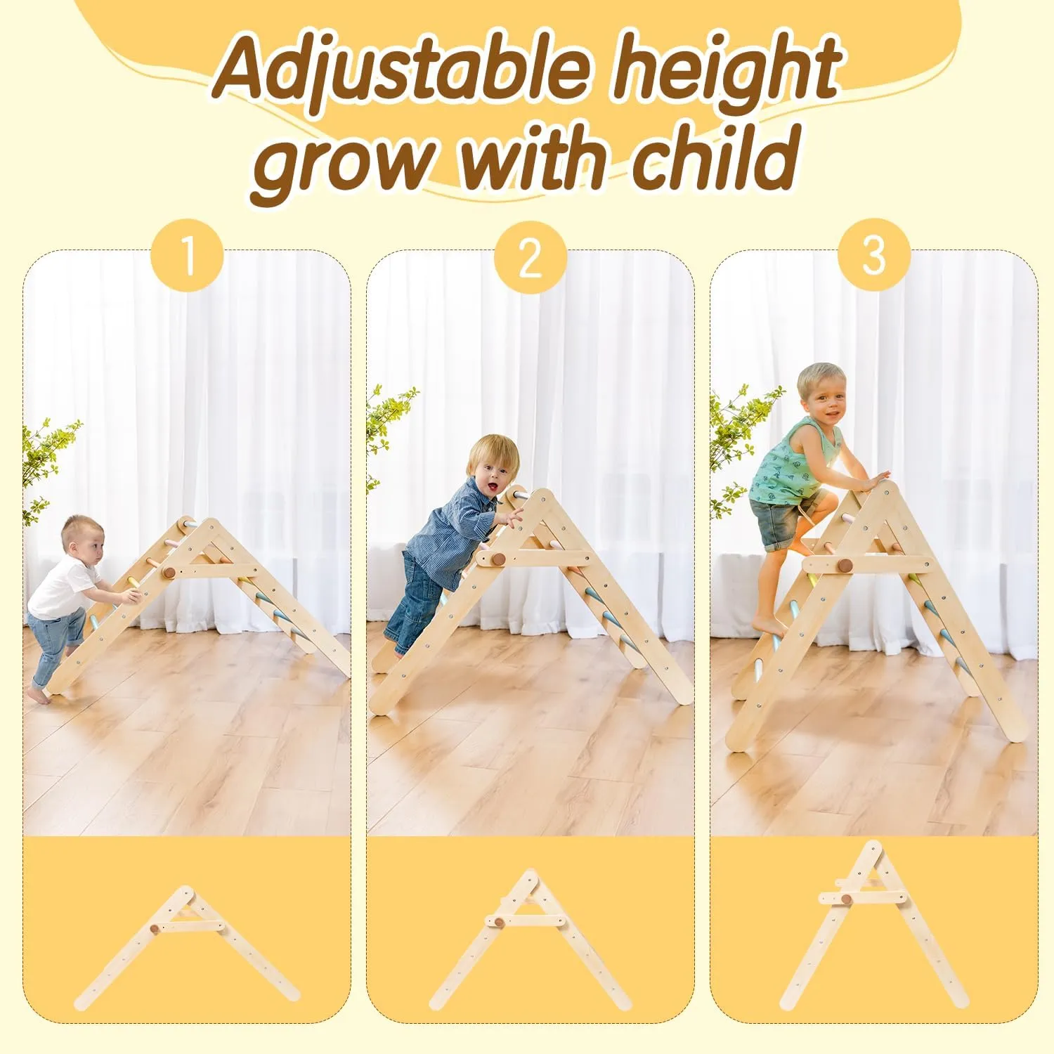 deli Pikler Triangle Set 7 in 1, Adjustable & Foldable Montessori Climbing Set, Large Size Climbing Toys for Toddlers Inside Indoor, Climb Activity Jungle Gym Make a Great Gift for Boys Girls