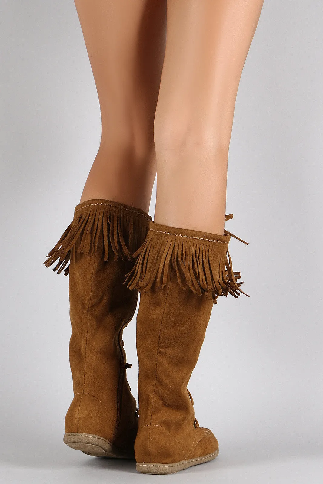 Delivery guarantee Soda Up Lace Round Flat Fringe Suede Boots Toe Risk-free returns Moccasin