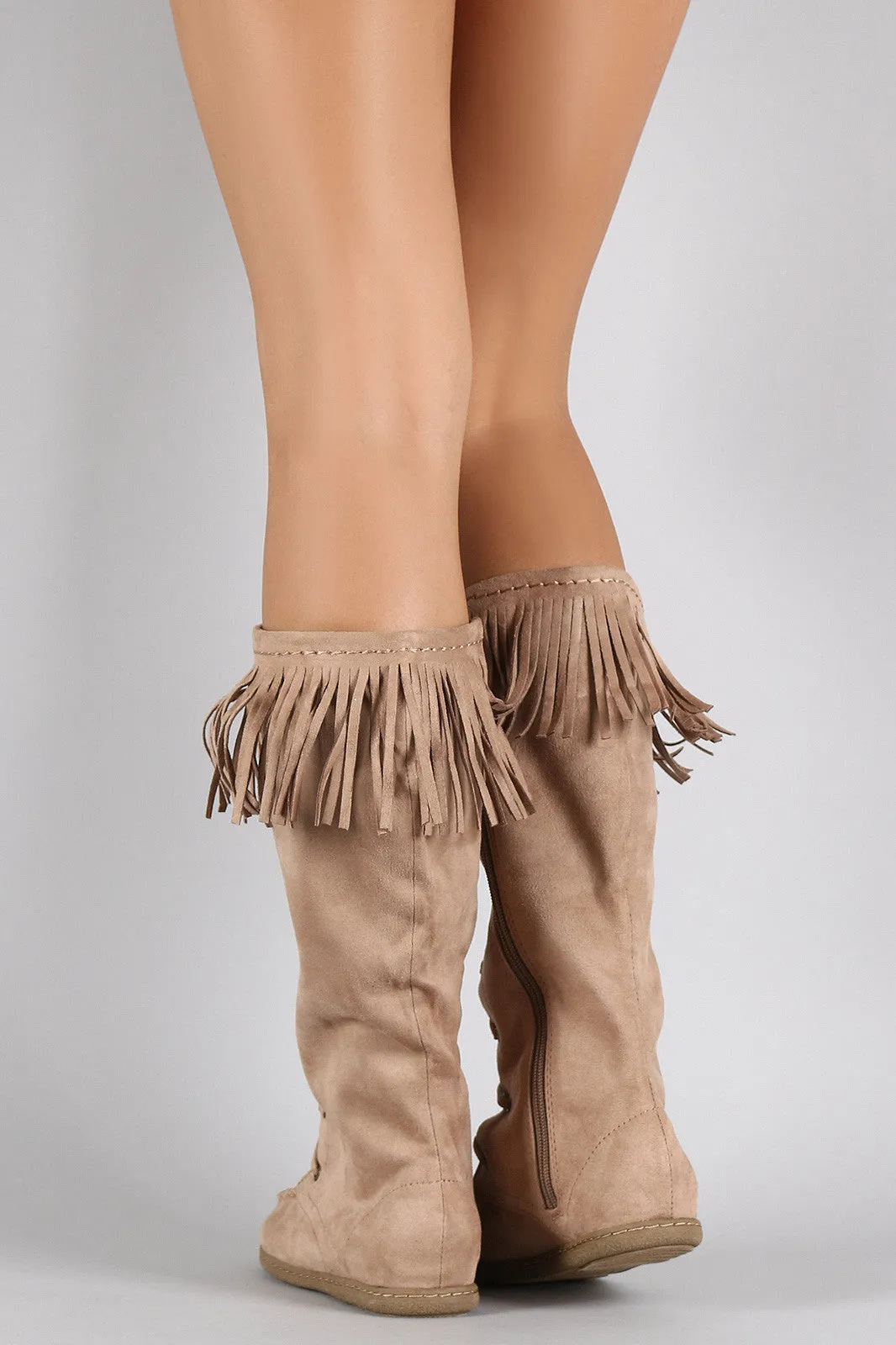 Delivery guarantee Soda Up Lace Round Flat Fringe Suede Boots Toe Risk-free returns Moccasin