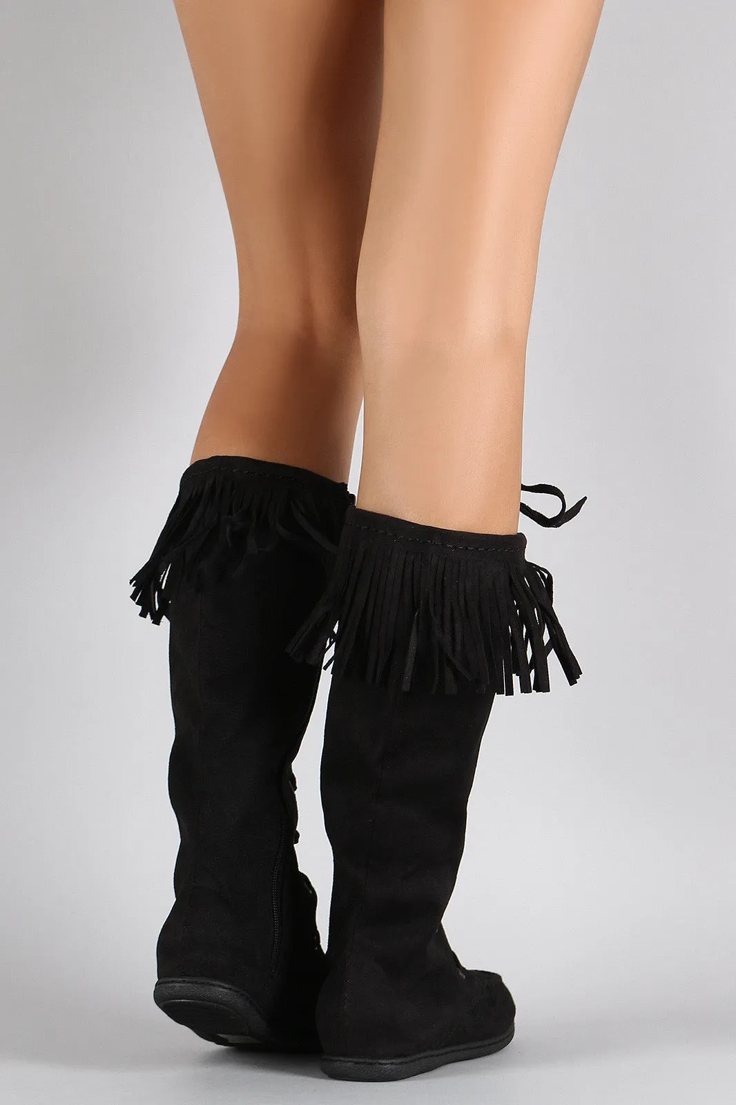 Delivery guarantee Soda Up Lace Round Flat Fringe Suede Boots Toe Risk-free returns Moccasin