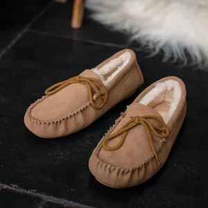 Deluxe Mens 'Adam' Sheepskin Moccasin Slippers with Hard Sole - Chestnut