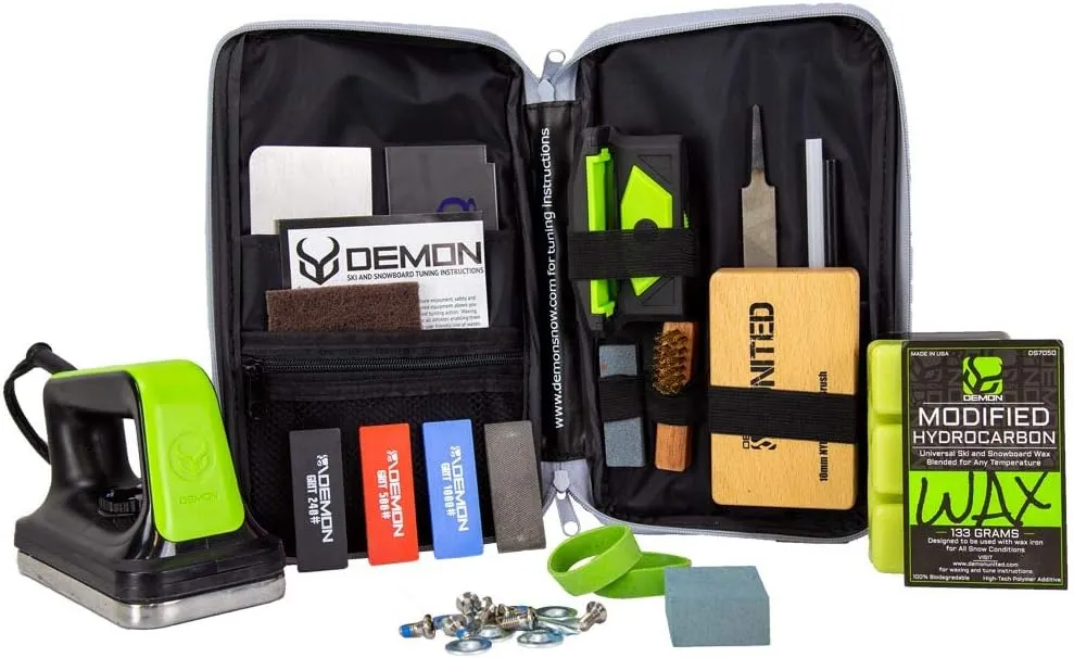 Demon Mechanic Elite X Ski Tuning Kit & Snowboard Tuning Kit with Ski Wax Iron, Ski and Snowboard Wax & Demon Elite X Ski and Snowboard Edge Tuner w/Diamond Files