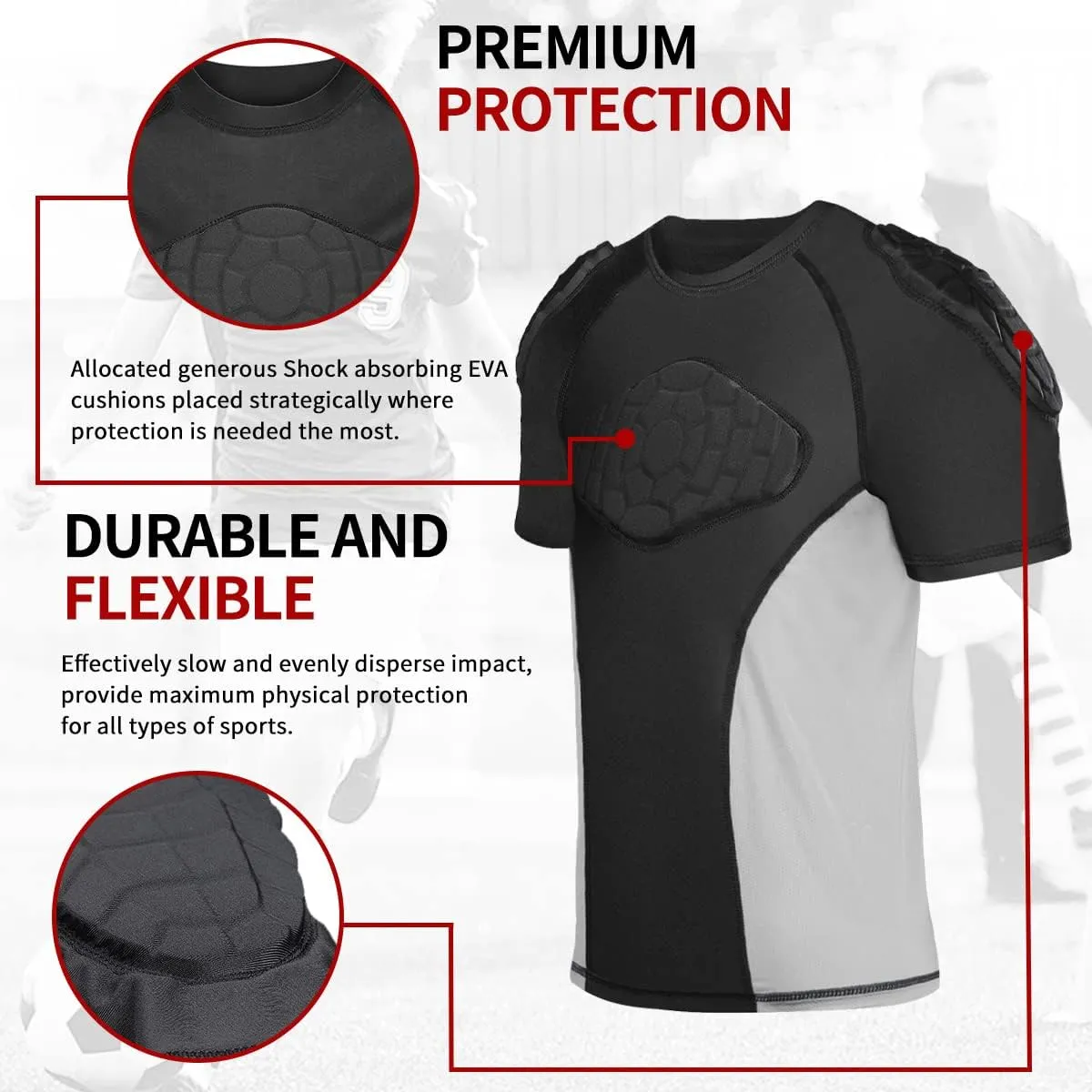 DGXINJUN Youth Padded Shirt Chest Rib Heart Guard Protector Kids Shirt for Football Baseball Lacrosse Goalies Softball