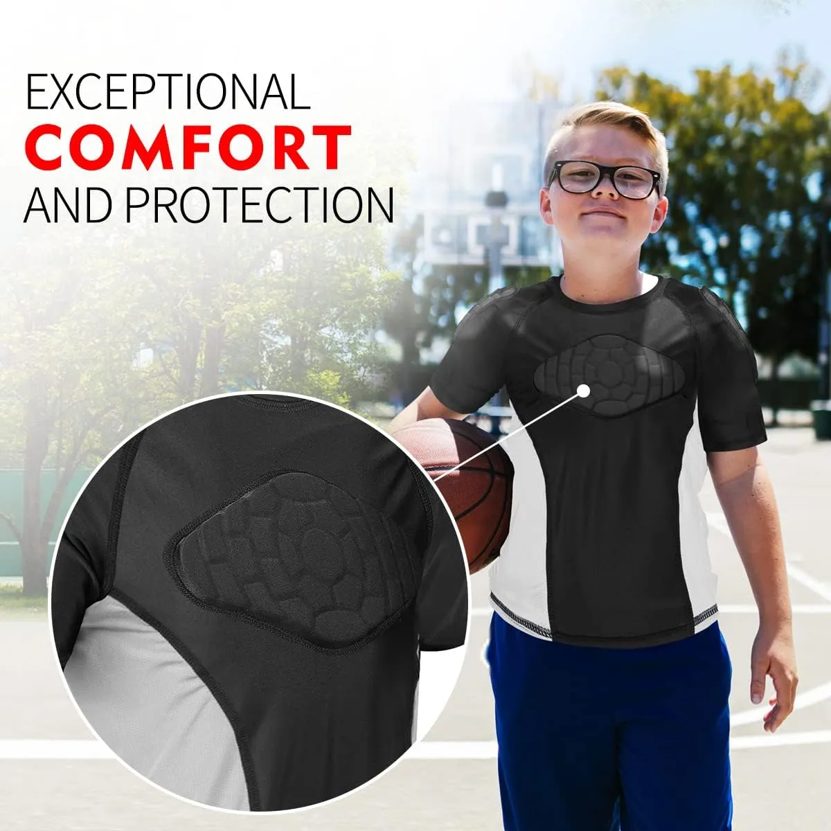 DGXINJUN Youth Padded Shirt Chest Rib Heart Guard Protector Kids Shirt for Football Baseball Lacrosse Goalies Softball