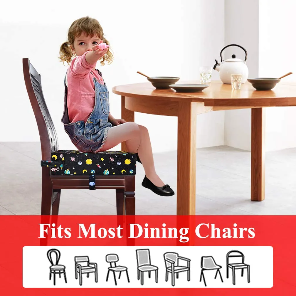 Dining Chair Heightening Cushion Portable Dismountable Adjustable Highchair Booster for Baby Toddler Kids Infant Washable Thick Chair Seat Pad Mat (Black Star)