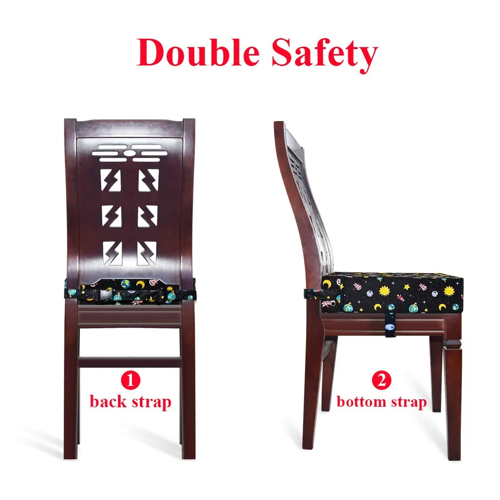 Dining Chair Heightening Cushion Portable Dismountable Adjustable Highchair Booster for Baby Toddler Kids Infant Washable Thick Chair Seat Pad Mat (Black Star)