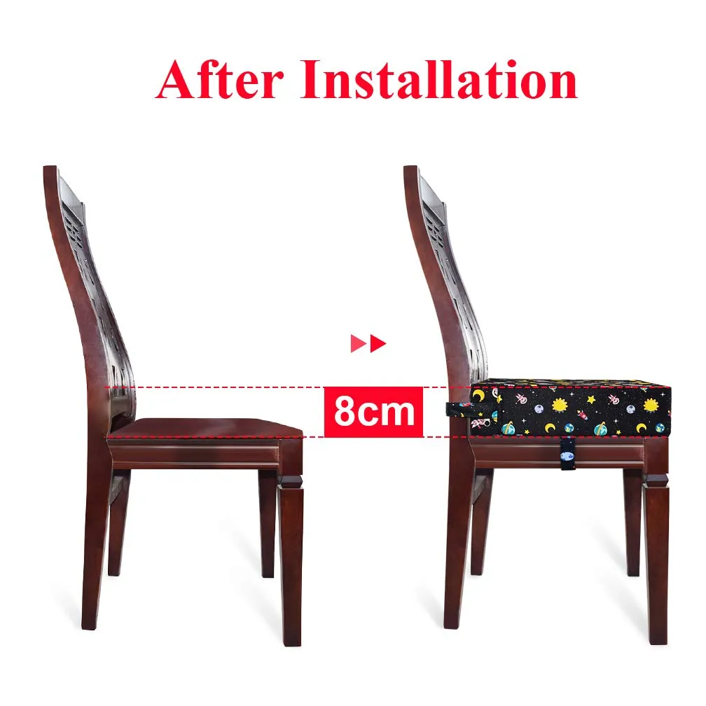 Dining Chair Heightening Cushion Portable Dismountable Adjustable Highchair Booster for Baby Toddler Kids Infant Washable Thick Chair Seat Pad Mat (Black Star)