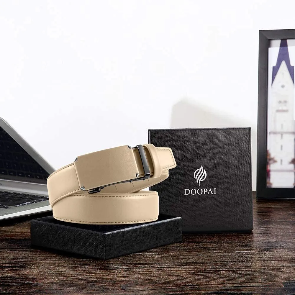 DOOPAI Belt Men, Ratchet Belt Dress Adjustable 1 3/8" Genuine Leather Designer Belt, Size Length Can be Cut, with Gift Box