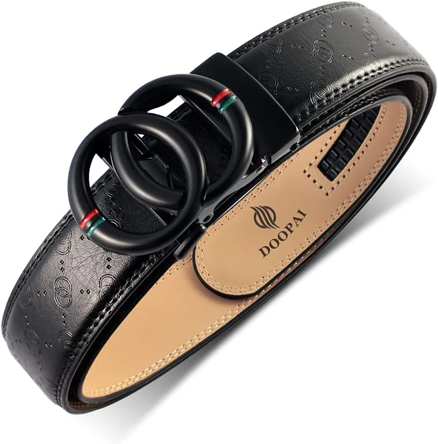 DOOPAI Belt Men, Ratchet Belt Dress Adjustable 1 3/8" Genuine Leather Designer Belt, Size Length Can be Cut, with Gift Box