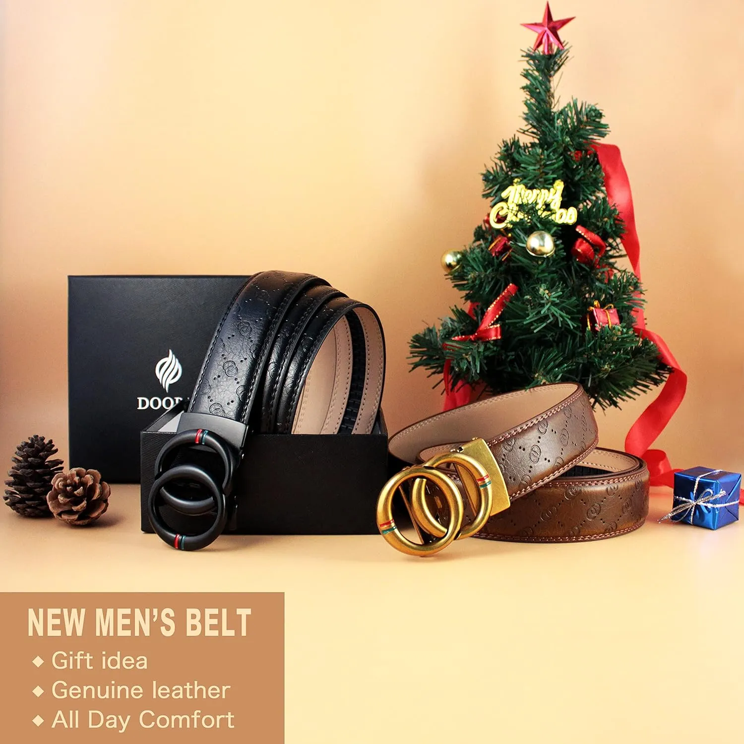 DOOPAI Belt Men, Ratchet Belt Dress Adjustable 1 3/8" Genuine Leather Designer Belt, Size Length Can be Cut, with Gift Box