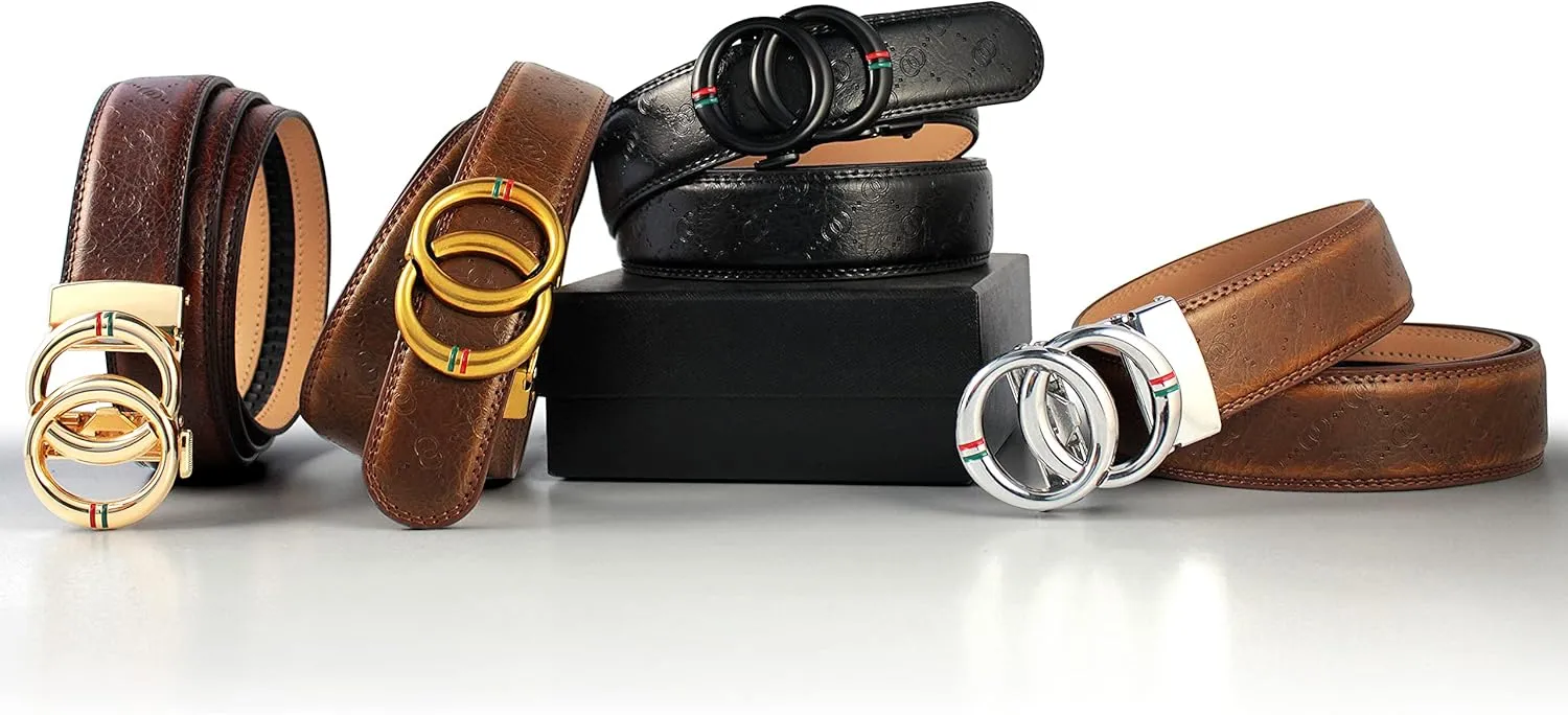 DOOPAI Belt Men, Ratchet Belt Dress Adjustable 1 3/8" Genuine Leather Designer Belt, Size Length Can be Cut, with Gift Box