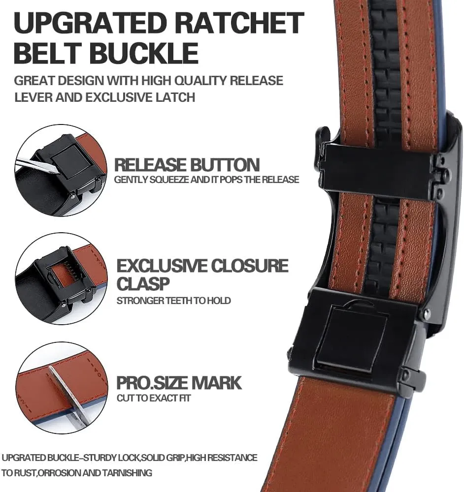 DOOPAI Men's 2 Pack Ratchet Dress Belt - Adjustable 1 3/8" Genuine Leather, Size Length Can Be Cut, With Gift Box