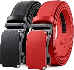 DOOPAI Men's 2 Pack Ratchet Dress Belt - Adjustable 1 3/8" Genuine Leather, Size Length Can Be Cut, With Gift Box