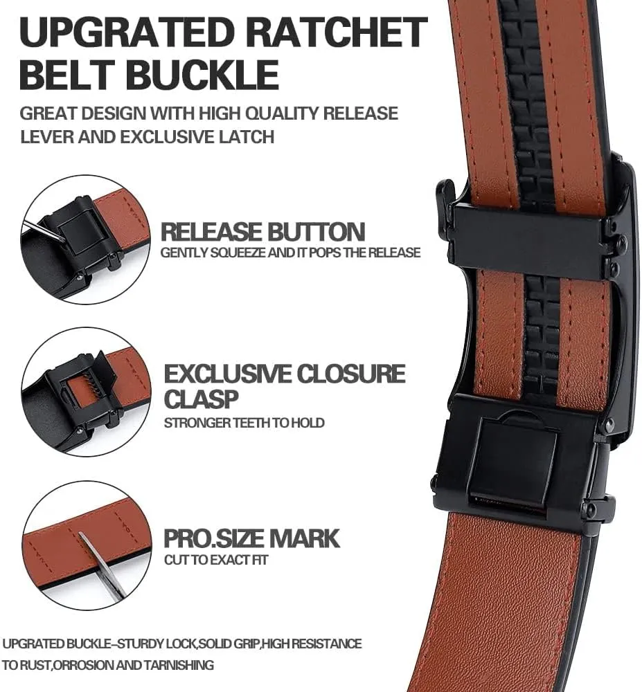 DOOPAI Men's 2 Pack Ratchet Dress Belt - Adjustable 1 3/8" Genuine Leather, Size Length Can Be Cut, With Gift Box