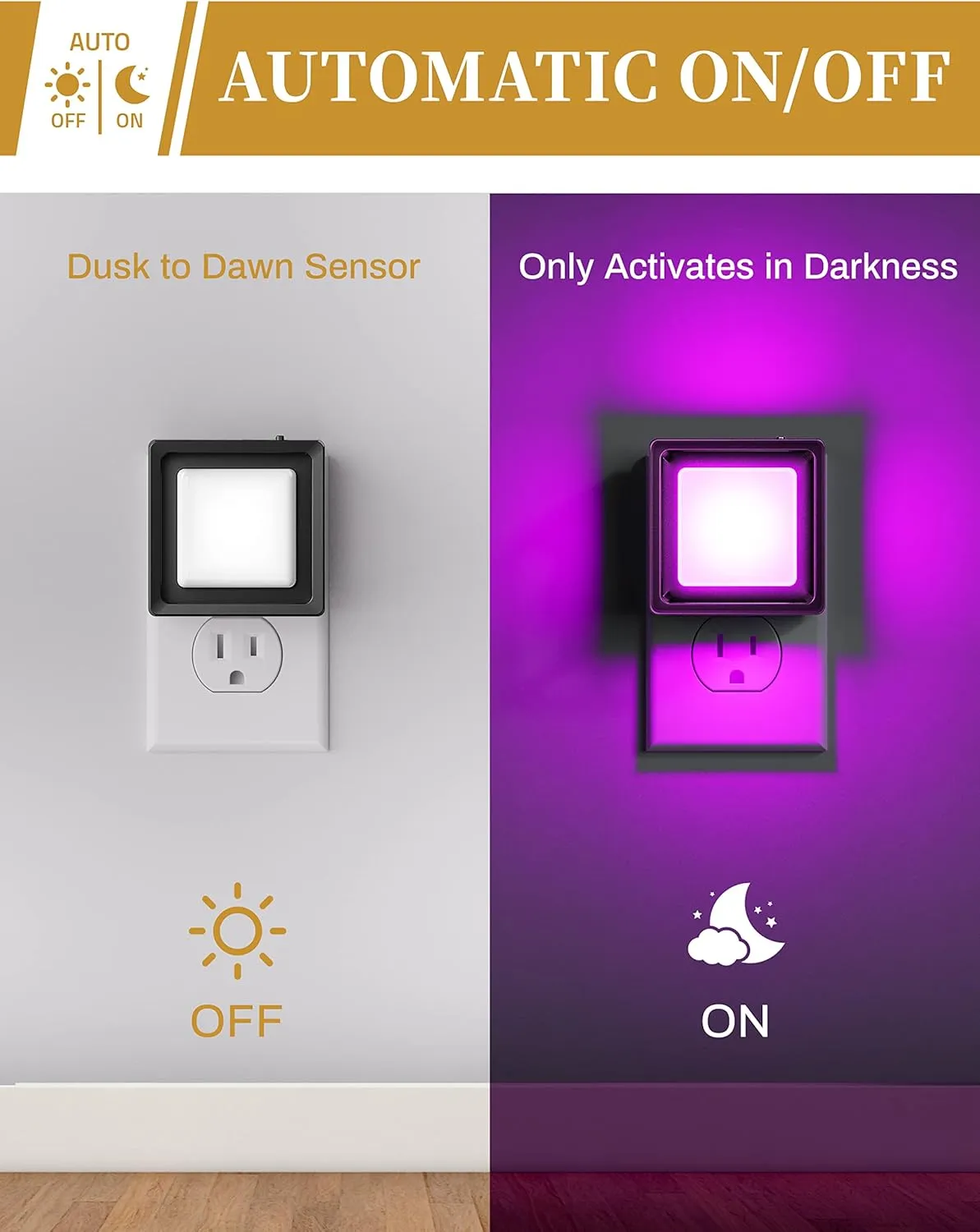 DORESshop Purple Night Lights [2 Pack], Dusk to Dawn Sensor, Adjustable Brightness, Bedroom, Bathroom, Hallway, Stairs, Halloween, Party