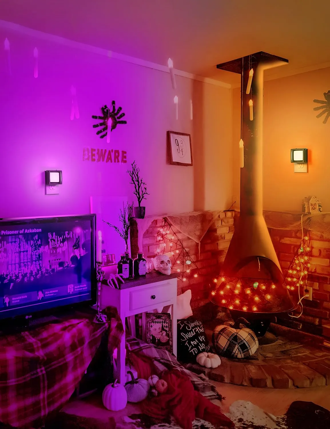 DORESshop Purple Night Lights [2 Pack], Dusk to Dawn Sensor, Adjustable Brightness, Bedroom, Bathroom, Hallway, Stairs, Halloween, Party
