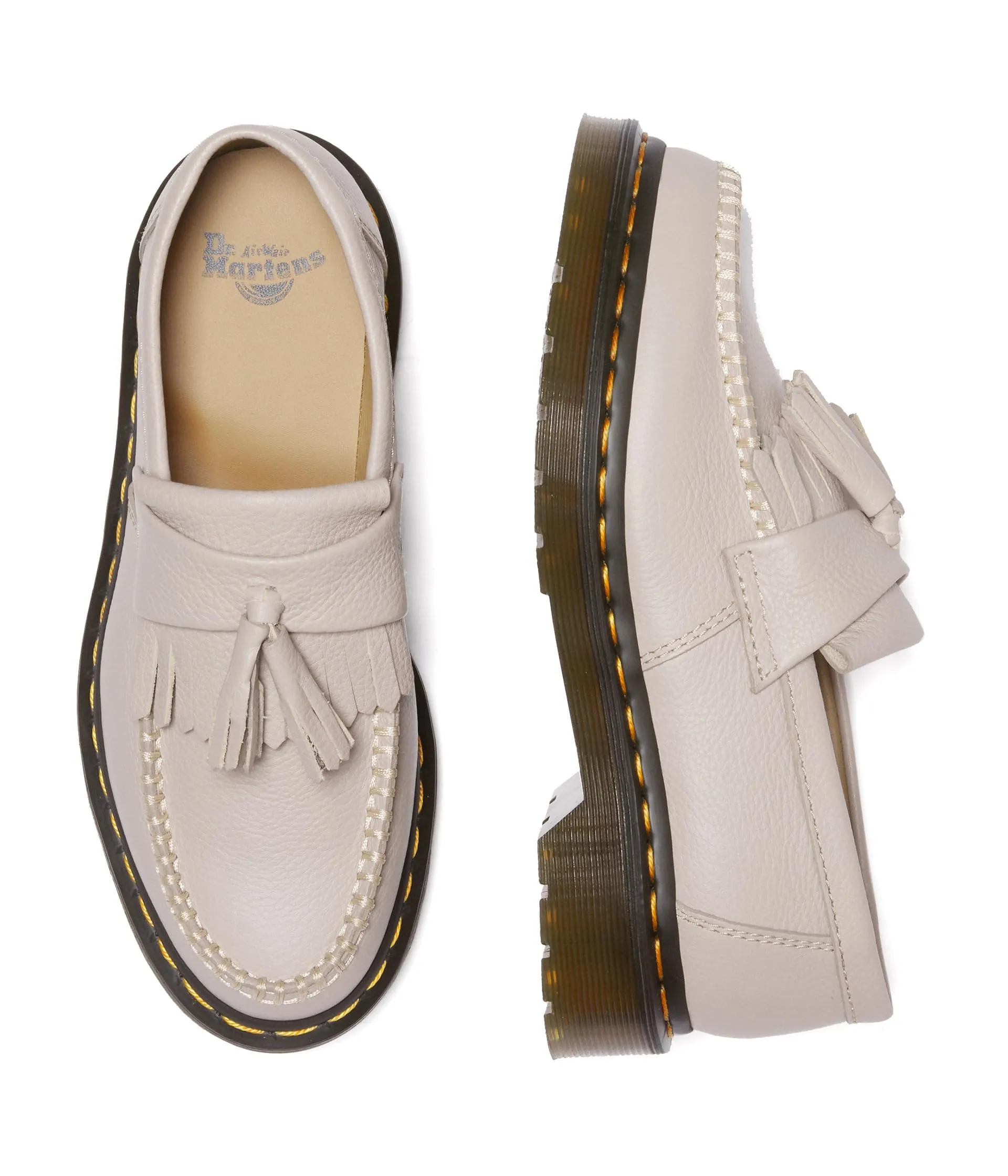Dr. Martens Adrian Shoes for Women - Leather Upper - Round Toe - Intricate Front Detailing - Slip-on Style Vintage Taupe UK 7 (US Women's 9) M