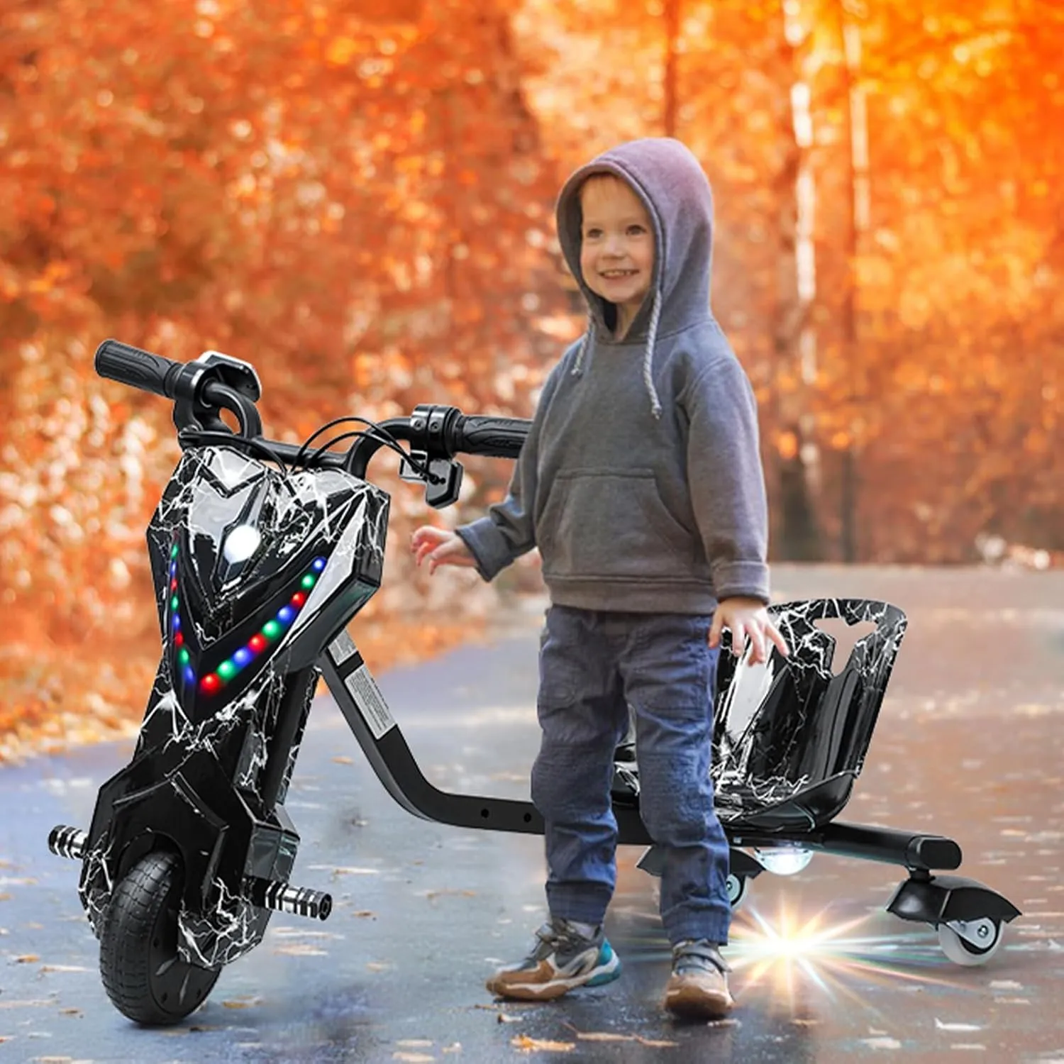 Drift Trike Big Wheel Drifting Tricycle for Ages 8 , Kid Ride on Tricycles with Strong Steel Frame, Ride-On Kids Tricycle with Adjustable Seat, Drifting Trike Ride-On Electric