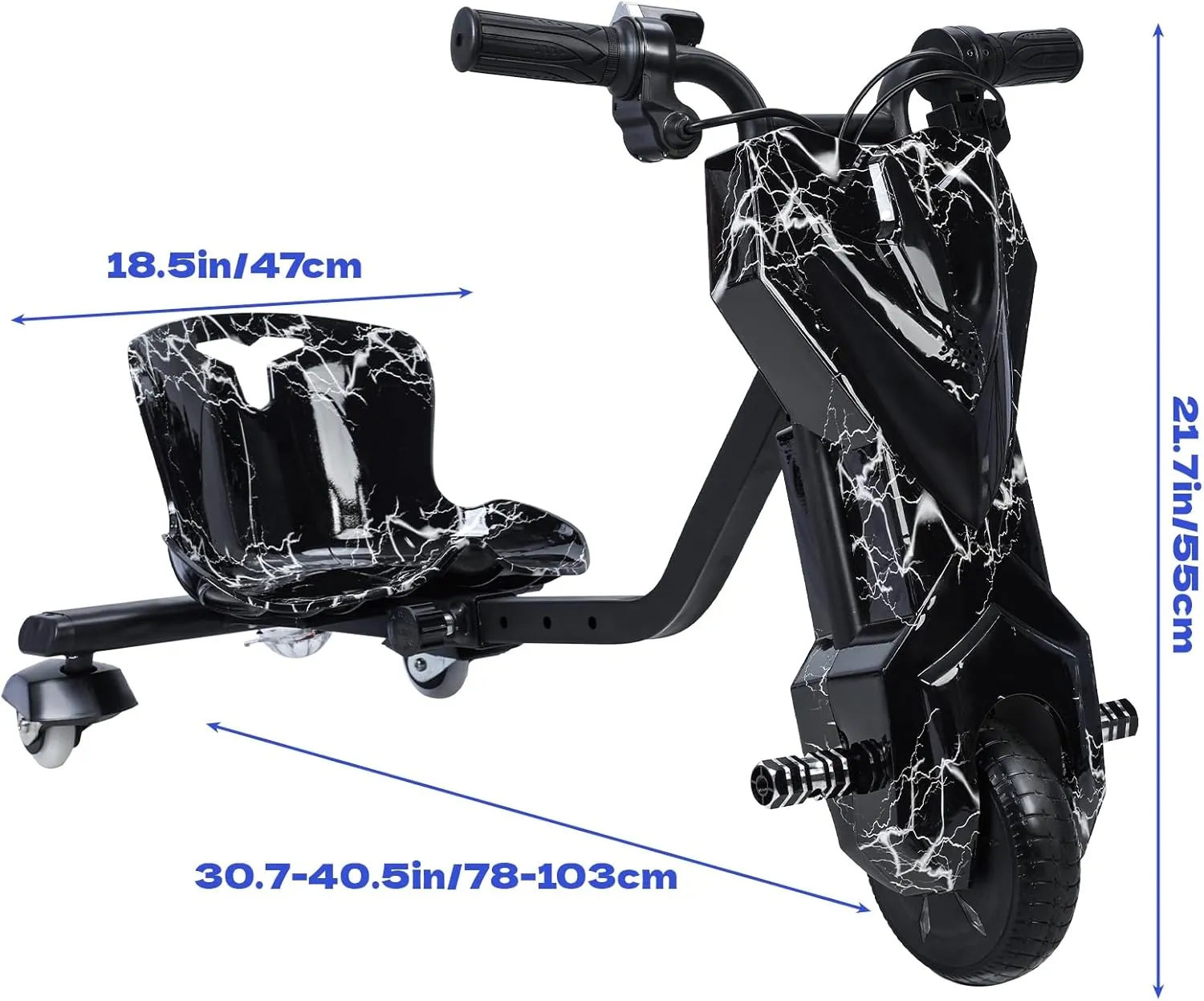 Drift Trike, Big Wheel for Kids Ages 8  Trike, Triad Drift Trike, 12v Ride on Drift Car with 360° Drift, Kids Electric Tricycle with Strong Steel Frame, Adjustable Seat for Boys Girls Black