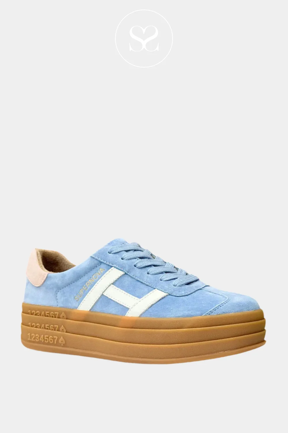 DRILLEYS SIXTY EIGHT PASTEL BLUE CHUNKY FLATFORM TRAINERS