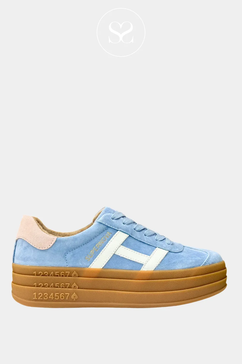 DRILLEYS SIXTY EIGHT PASTEL BLUE CHUNKY FLATFORM TRAINERS