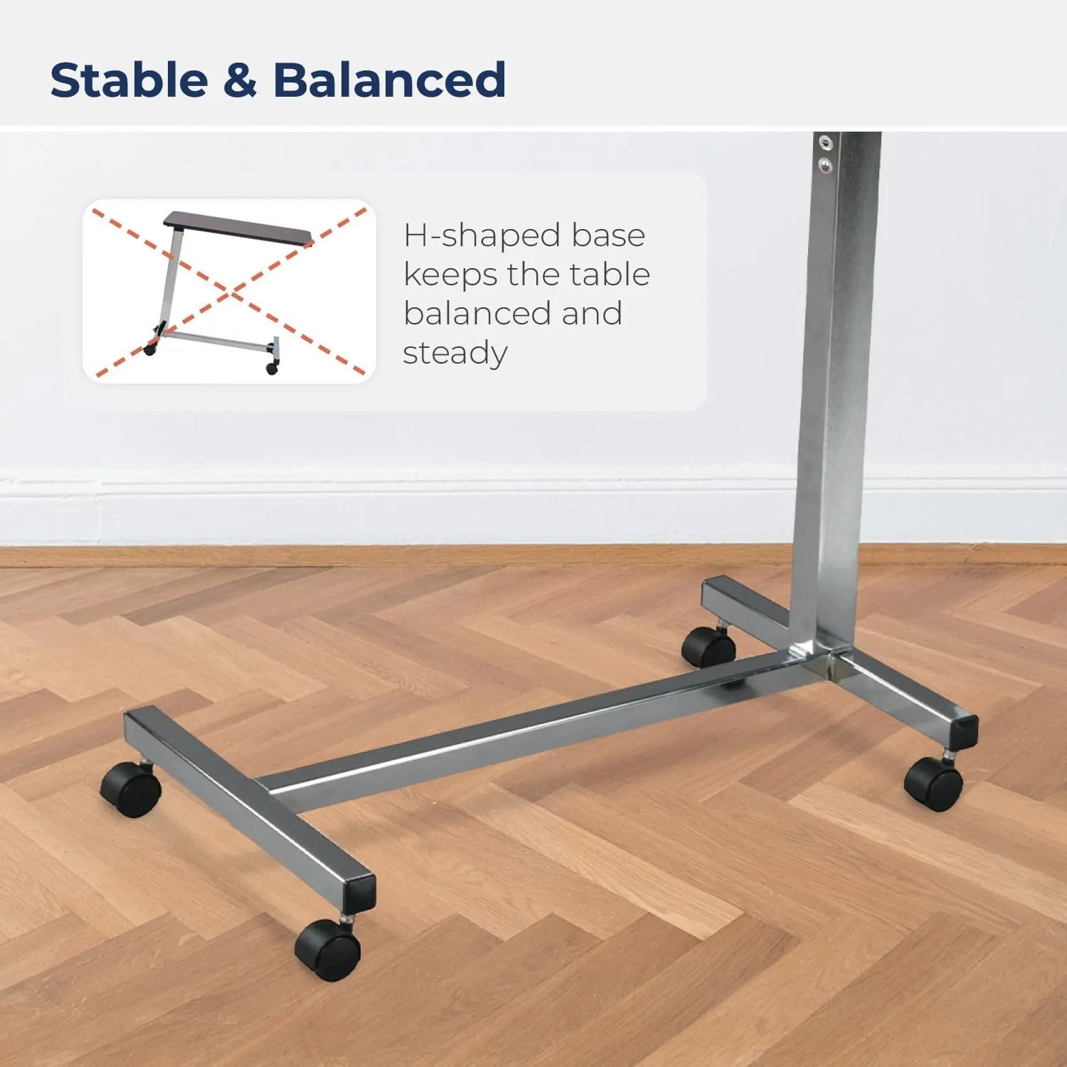 Drive Medical 13003 Non Tilt Top Overbed Table with Wheels, Chrome