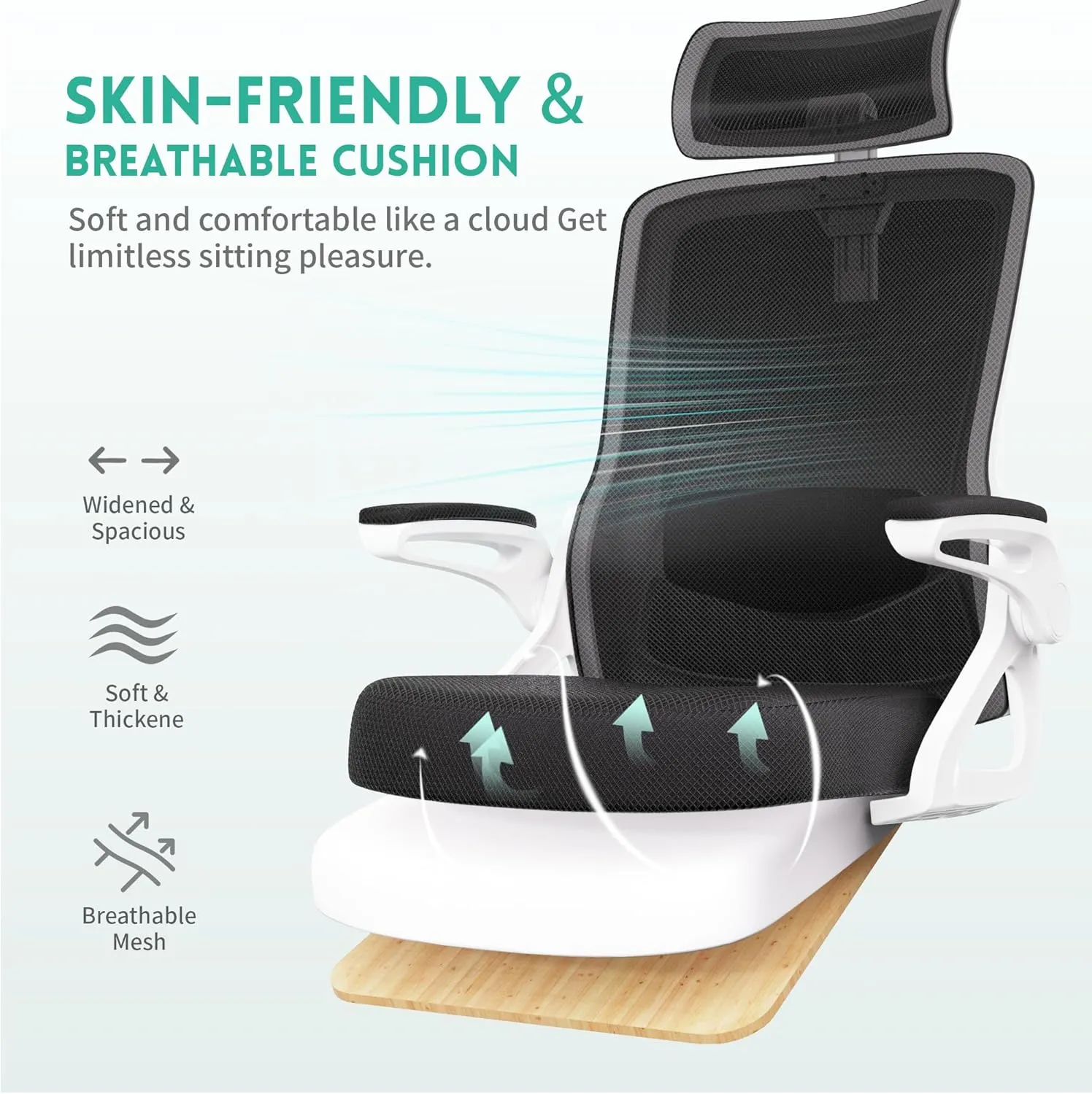 Ergonomic Office Chair, Adjustable Lumbar Support & Rotatable Headrest, 90° Flip-Up Armrests – Breathable Mesh Desk Chair with Thickened Cushion, 360 Swivel – Easy Assemble for Home/Gaming/Office