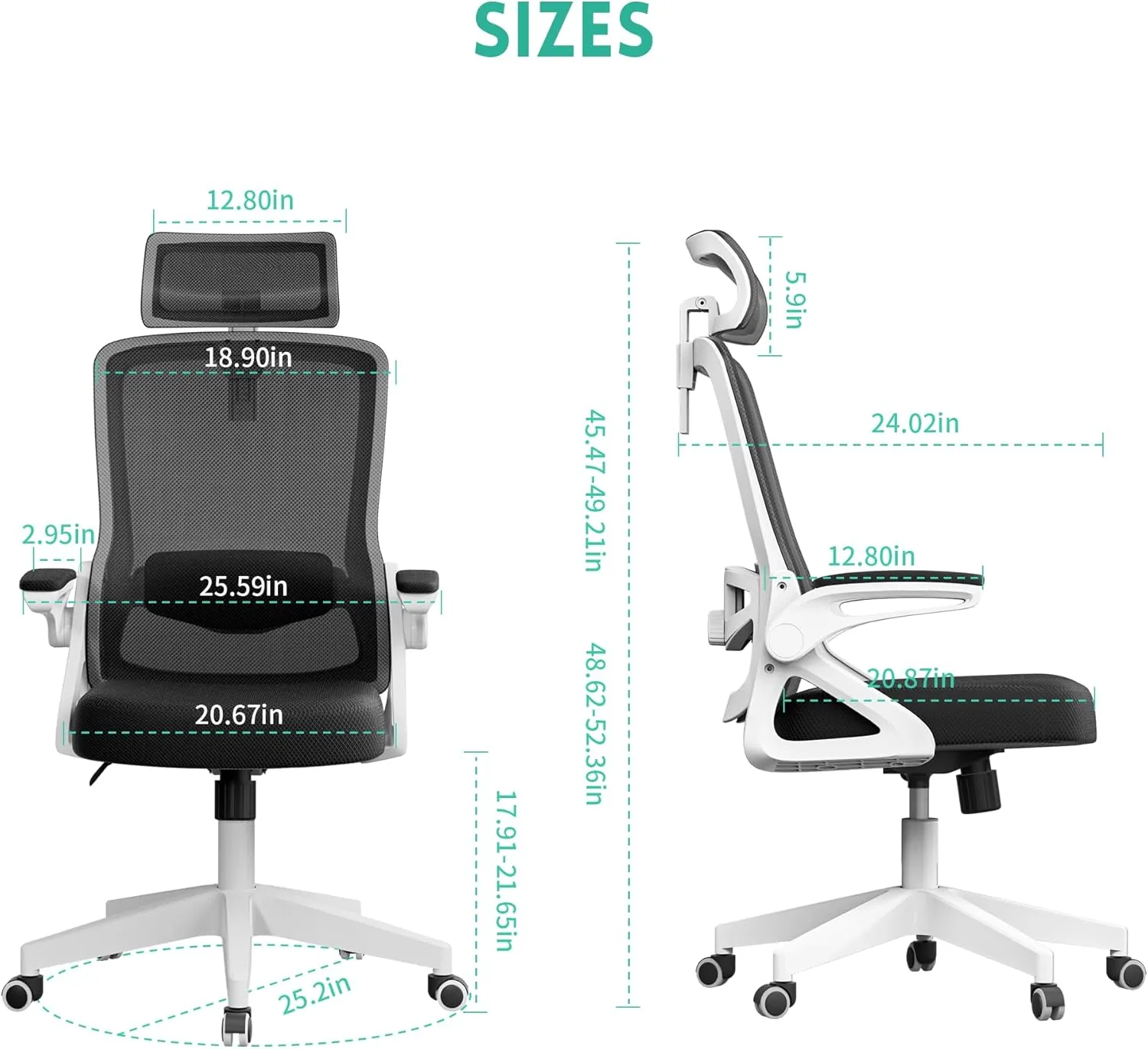 Ergonomic Office Chair, Adjustable Lumbar Support & Rotatable Headrest, 90° Flip-Up Armrests – Breathable Mesh Desk Chair with Thickened Cushion, 360 Swivel – Easy Assemble for Home/Gaming/Office