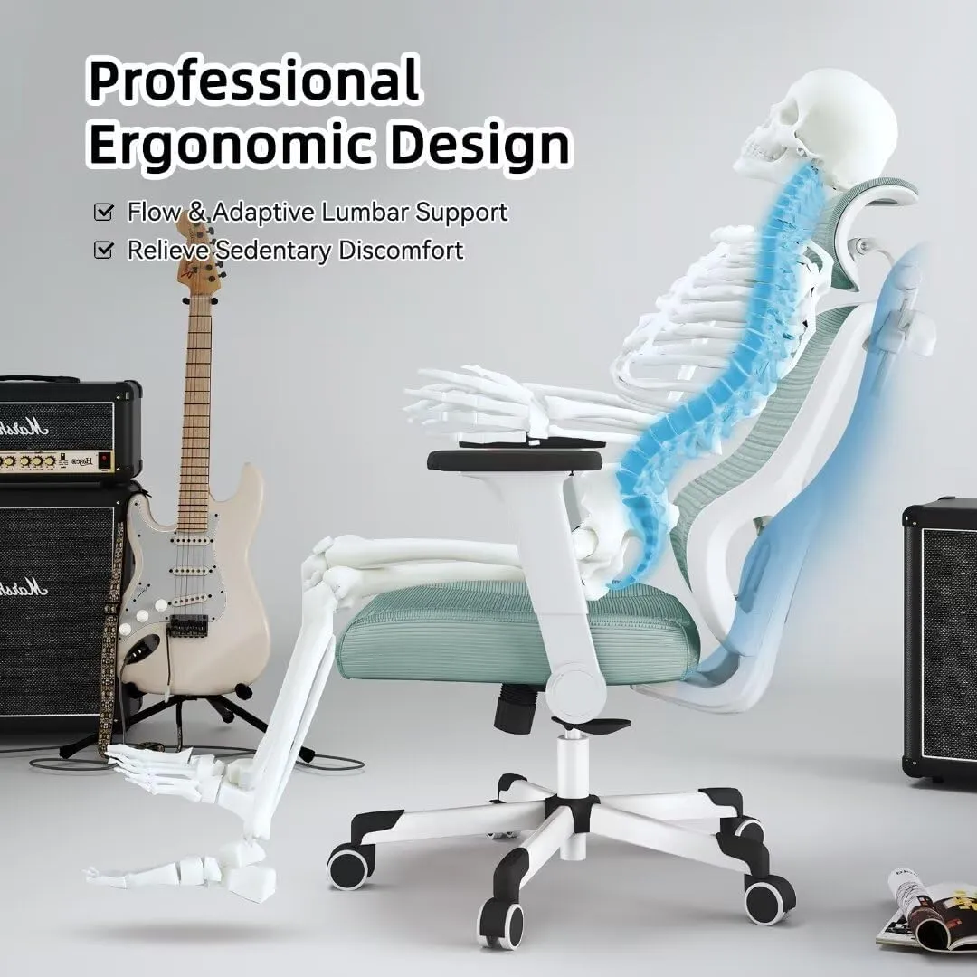 Ergonomic Office Chair Big Tall Reclining Gaming Chair Adjustable Lumbar Support 6D Armrest 6D Headrest Breathable Mesh Swivel Computer Chairs Home Task Desk Chair Wheels Coat Hanger Tilt Lock Blue