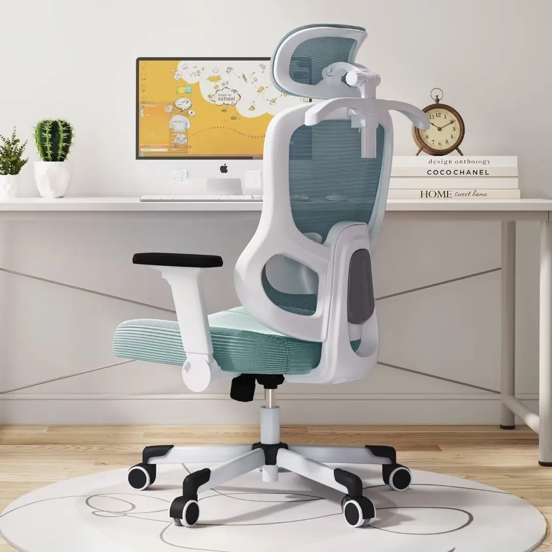 Ergonomic Office Chair Big Tall Reclining Gaming Chair Adjustable Lumbar Support 6D Armrest 6D Headrest Breathable Mesh Swivel Computer Chairs Home Task Desk Chair Wheels Coat Hanger Tilt Lock Blue