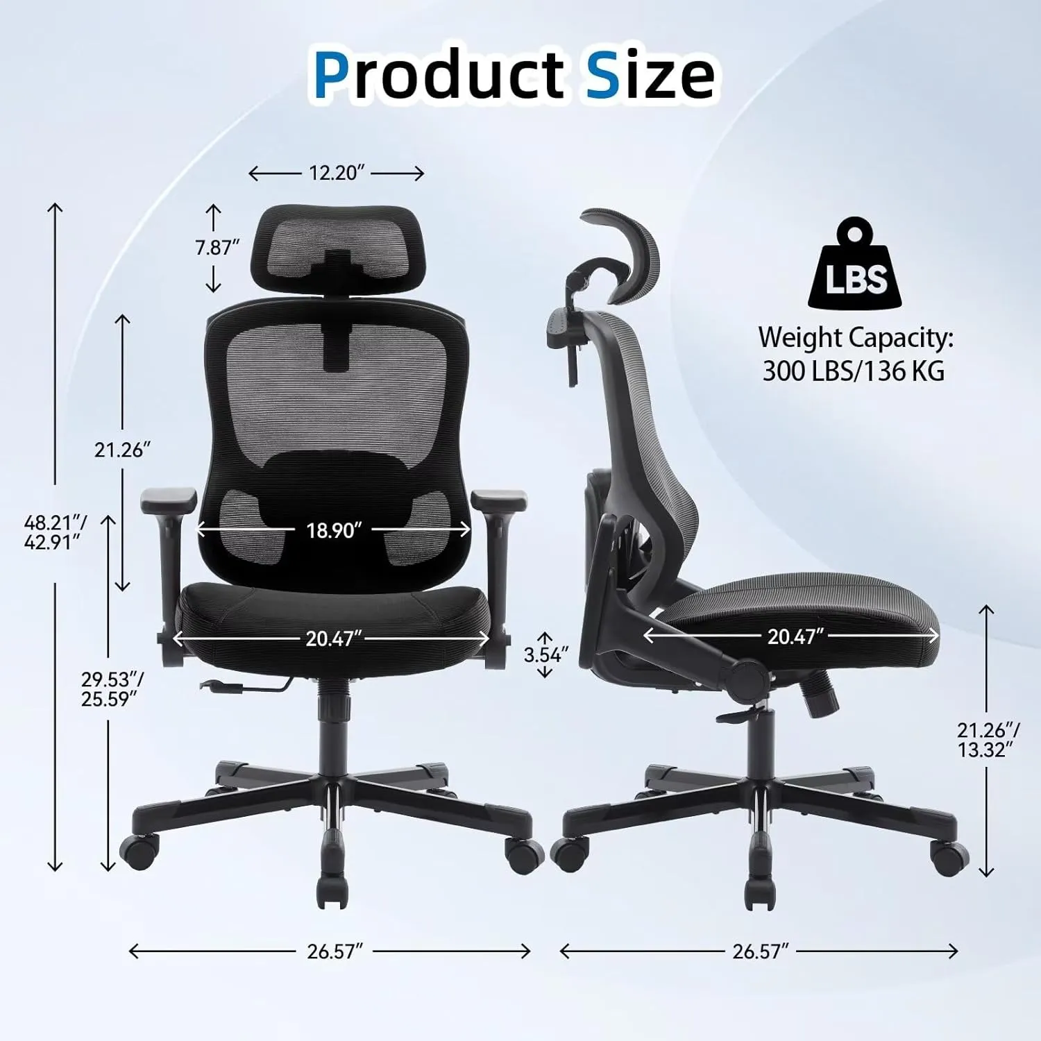 Ergonomic Office Chair Big Tall Reclining Gaming Chair Adjustable Lumbar Support 6D Armrest 6D Headrest Breathable Mesh Swivel Computer Chairs Home Task Desk Chair Wheels Coat Hanger Tilt Lock Blue