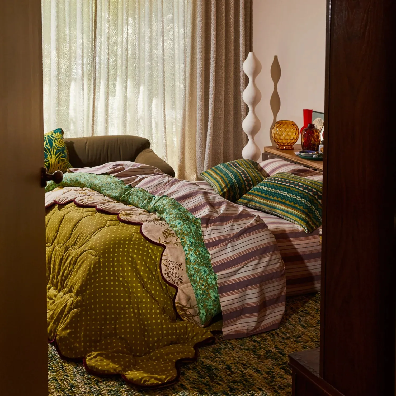 Evette Cotton Quilt Cover - Olive