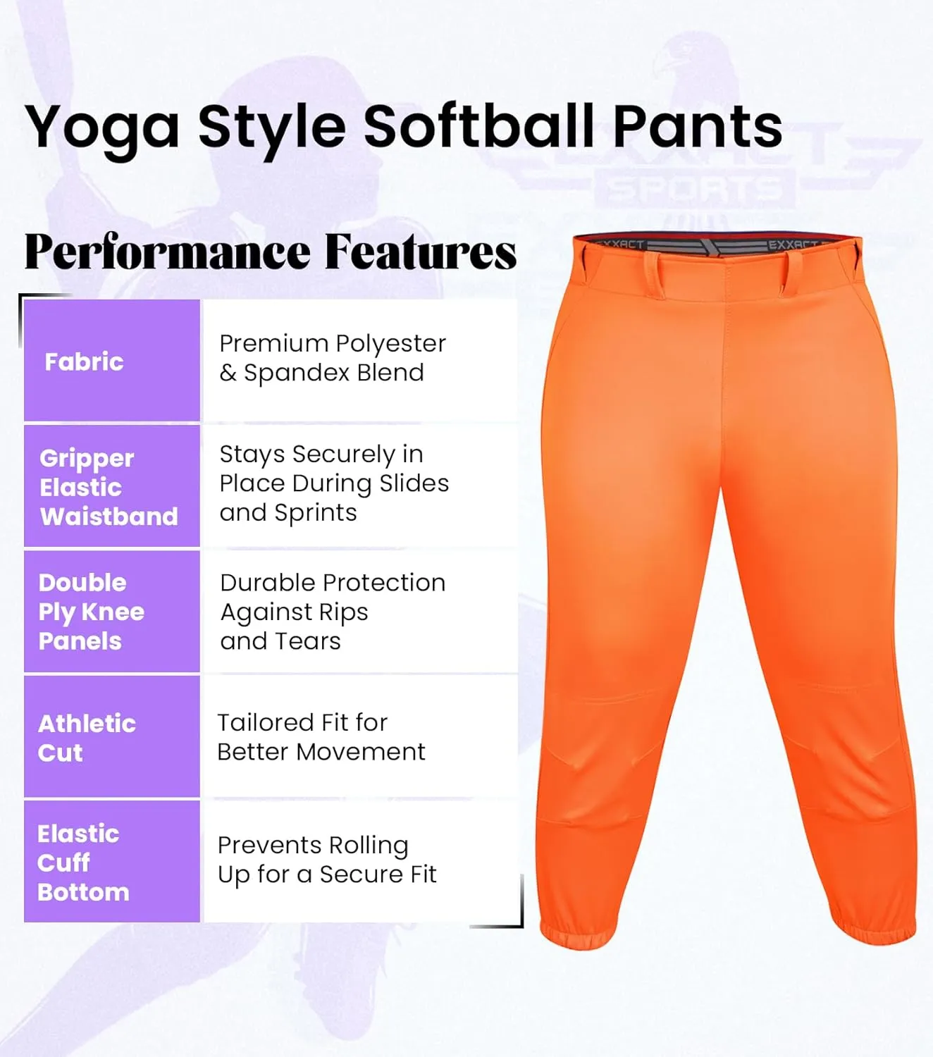 Exxact Sports Girls Softball Pants Knicker/Yoga Style Knee Length, 4-Way Stretch Low Rise Youth Softball Pants for Girls