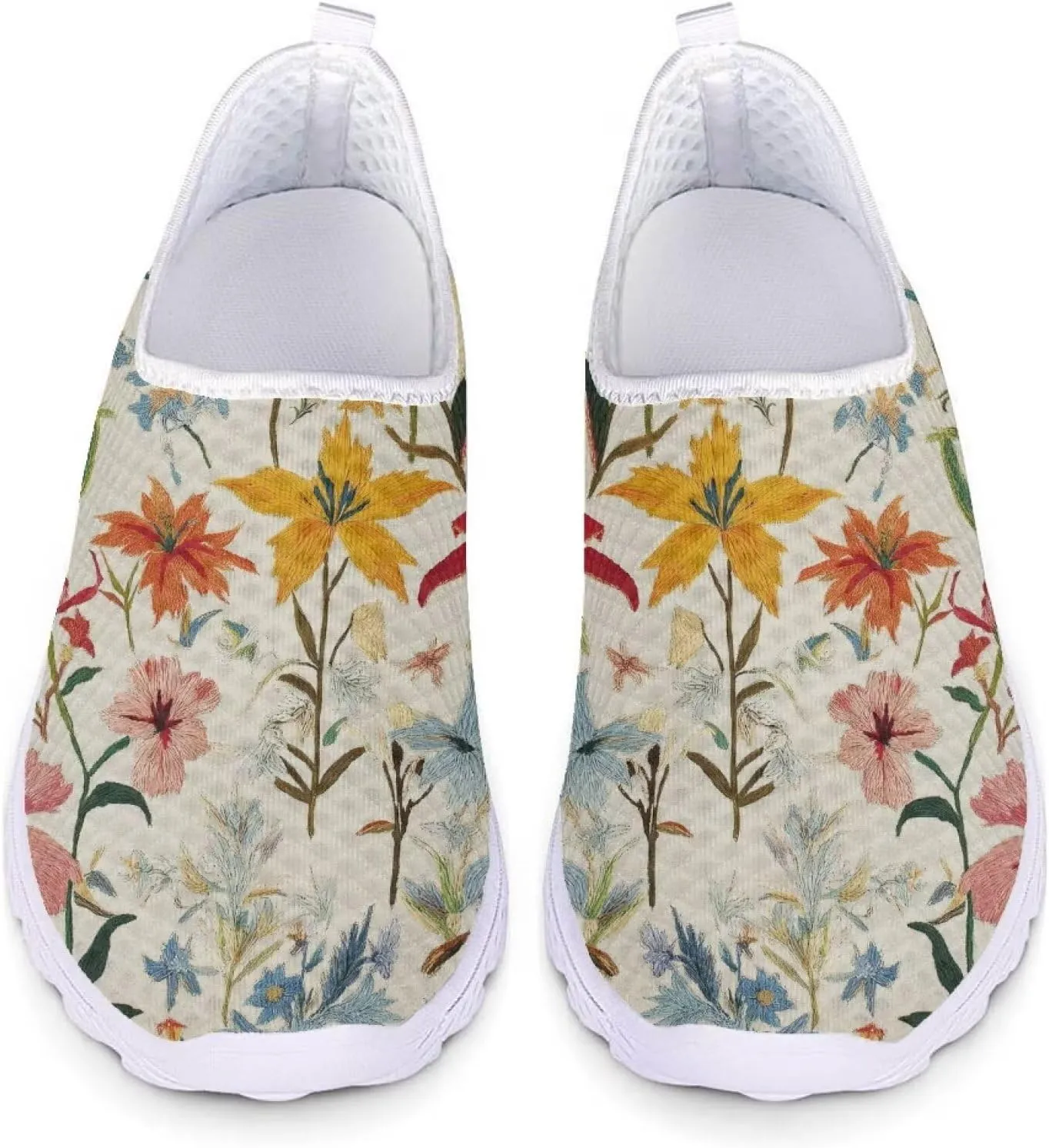 Fashion Walking Shoes Slip On Outdoor Sneakers for Womens Lightweight Breathable Mesh Loafers for Travel Size 5.5-11.5 White Sole