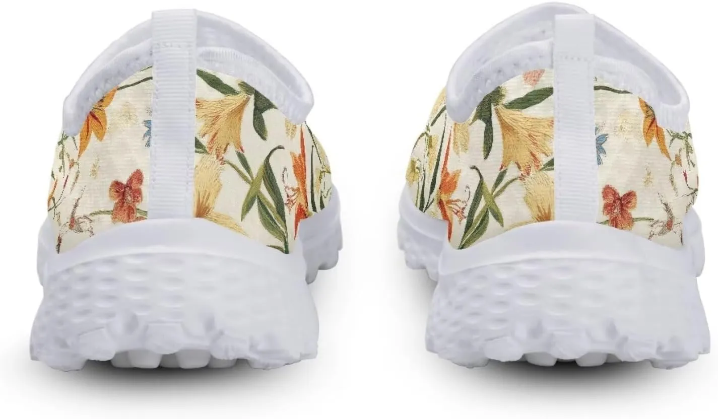 Fashion Walking Shoes Slip On Outdoor Sneakers for Womens Lightweight Breathable Mesh Loafers for Travel Size 5.5-11.5 White Sole