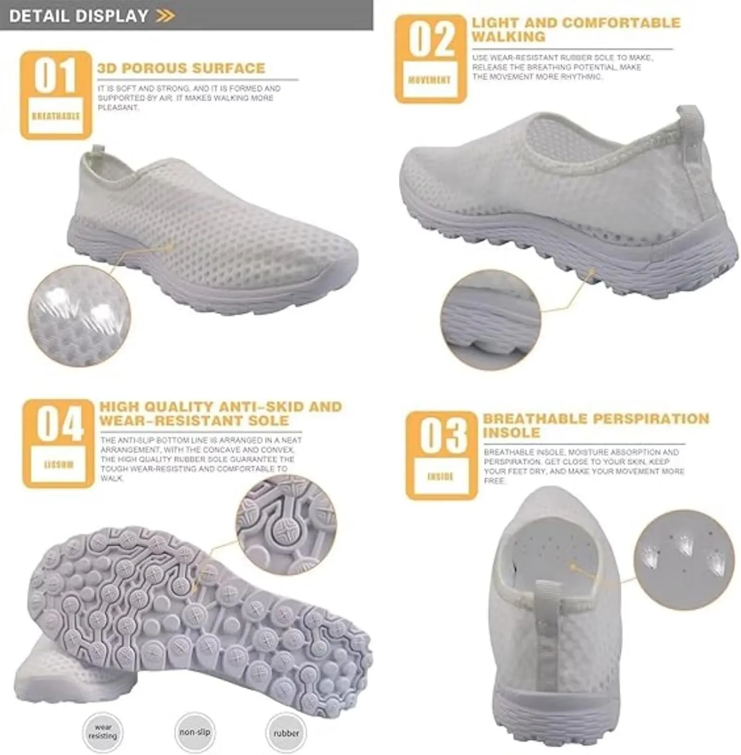 Fashion Walking Shoes Slip On Outdoor Sneakers for Womens Lightweight Breathable Mesh Loafers for Travel Size 5.5-11.5 White Sole